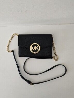 Michael Kors Black Leather Crossbody Wallet Chain Bag
